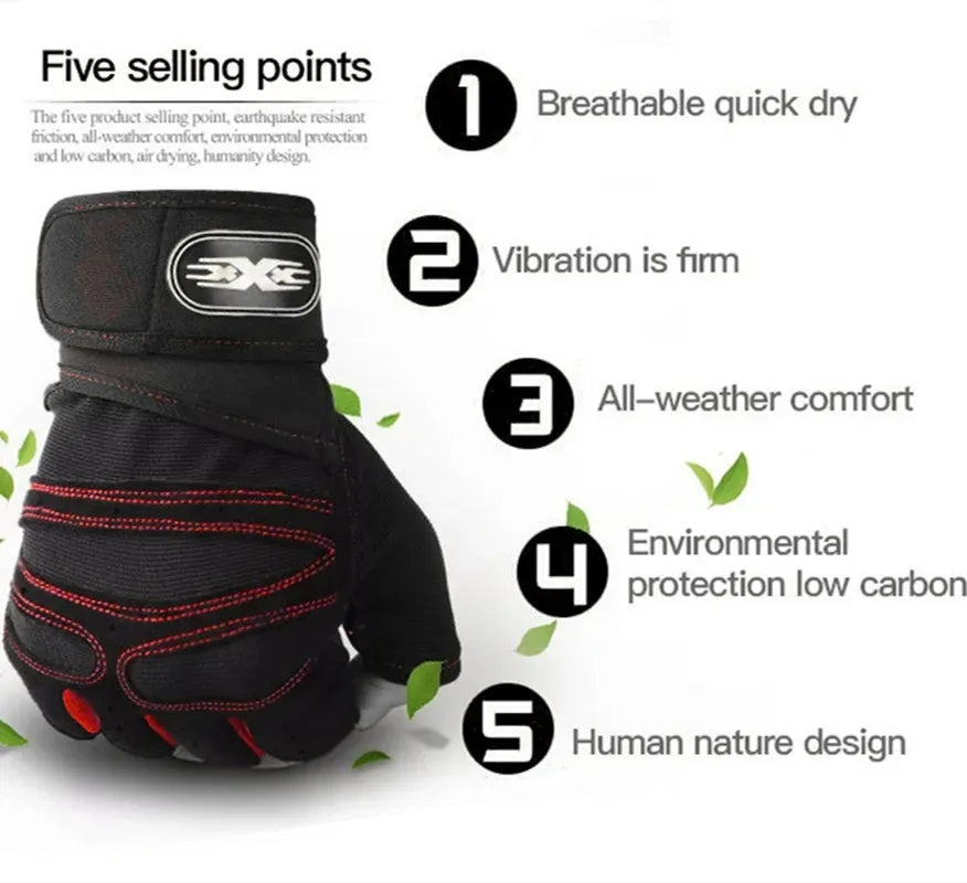 Fingerless Fitness Gloves with Long Wrist Support for Gym & Outdoor Training