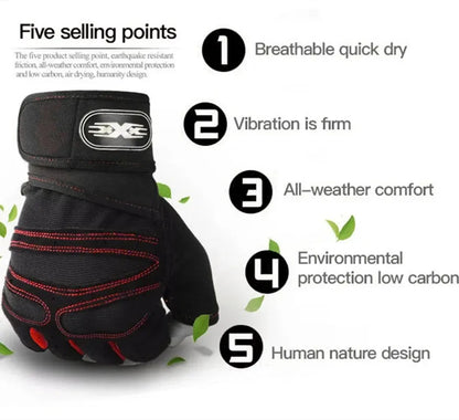 Fingerless Fitness Gloves with Long Wrist Support for Gym & Outdoor Training