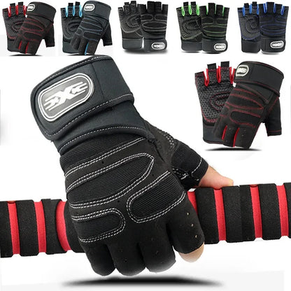 Fingerless Fitness Gloves with Long Wrist Support for Gym & Outdoor Training