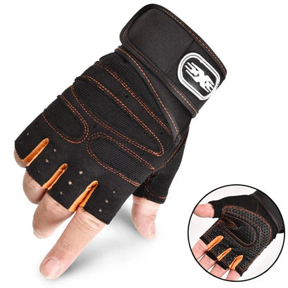 Fingerless Fitness Gloves with Long Wrist Support for Gym & Outdoor Training