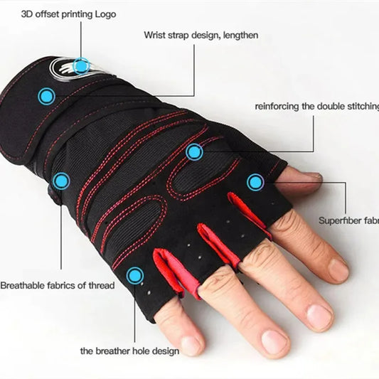 Fingerless Fitness Gloves with Long Wrist Support for Gym & Outdoor Training