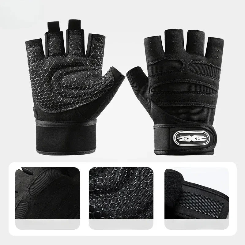 Fingerless Fitness Gloves with Long Wrist Support for Gym & Outdoor Training
