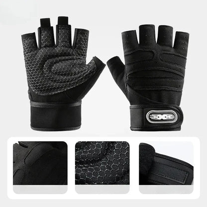 Fingerless Fitness Gloves with Long Wrist Support for Gym & Outdoor Training