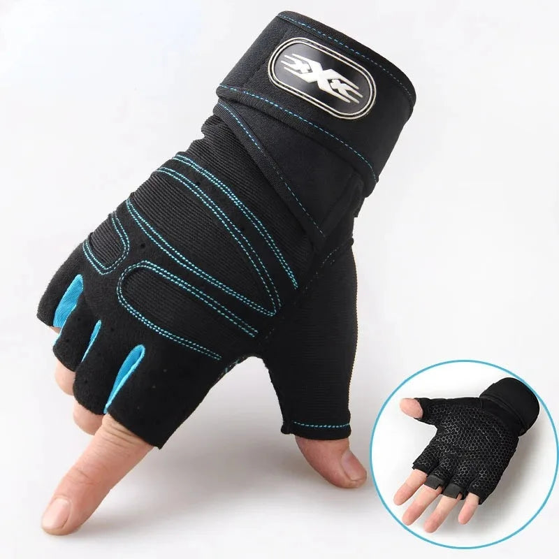 Fingerless Fitness Gloves with Long Wrist Support for Gym & Outdoor Training