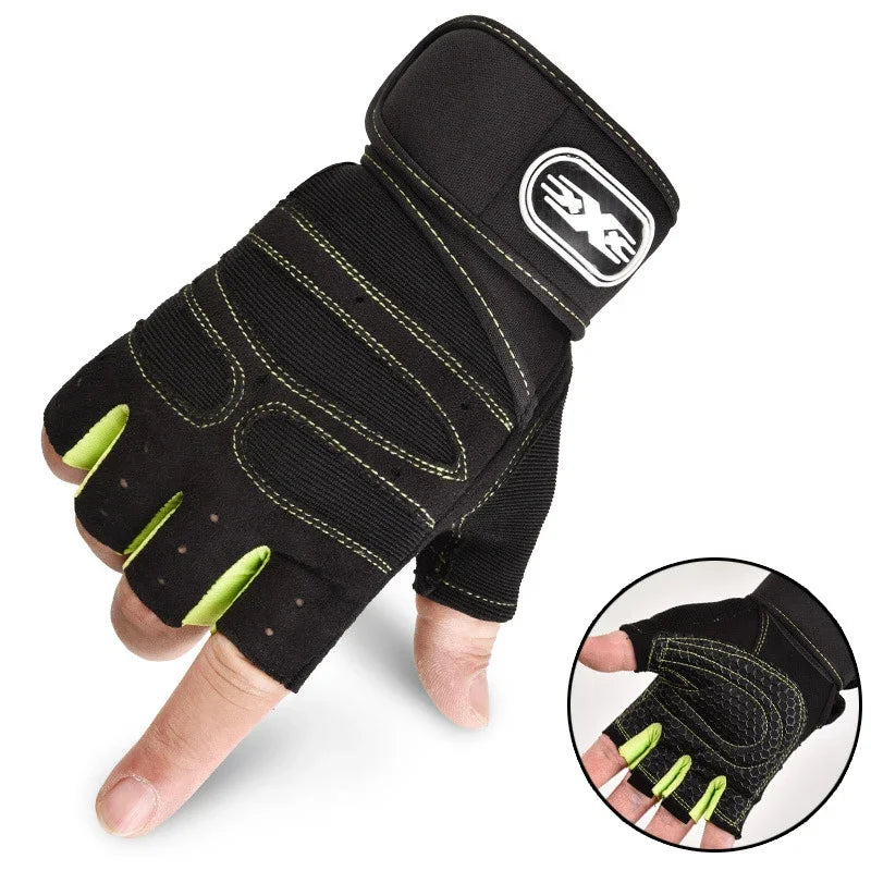 Fingerless Fitness Gloves with Long Wrist Support for Gym & Outdoor Training