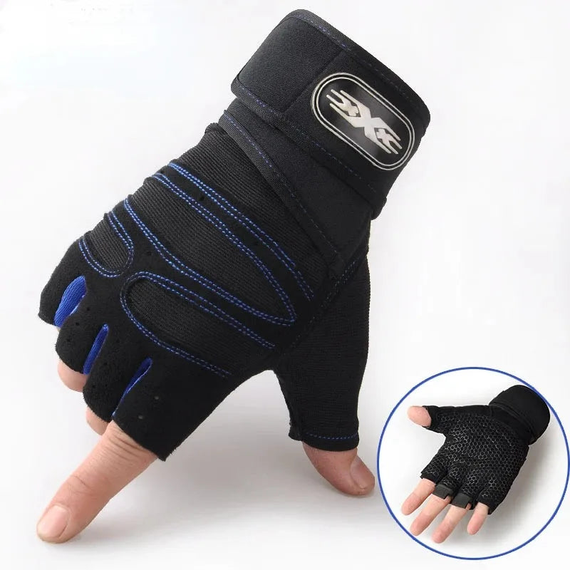 Fingerless Fitness Gloves with Long Wrist Support for Gym & Outdoor Training